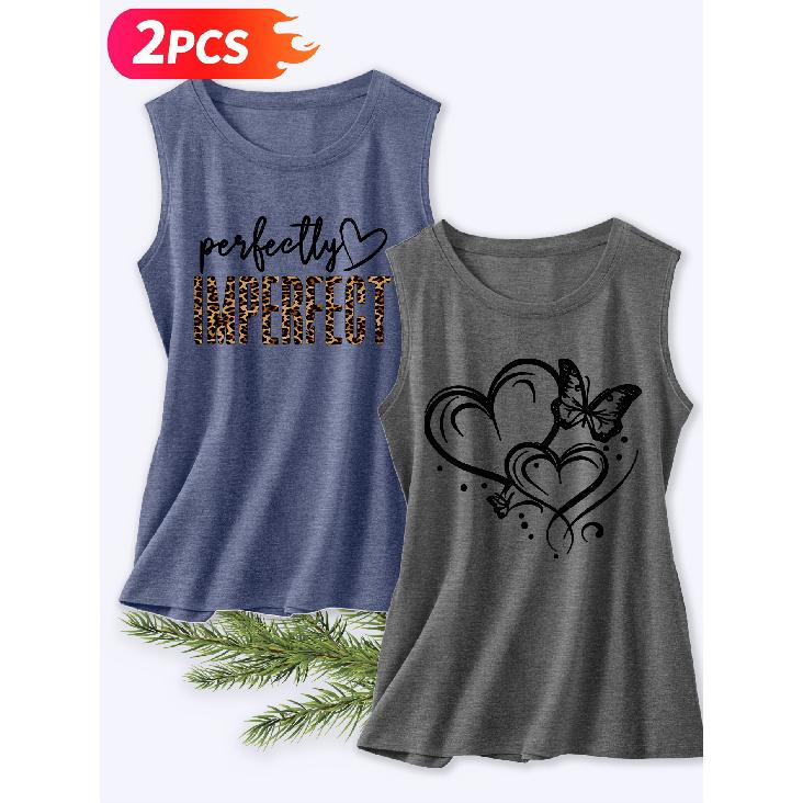 Follow a Specific Direction Two-piece Summer Women's Beautiful Tank Top Set Leopard Print: Perfect or Imperfect, with Love and Butterfly Series