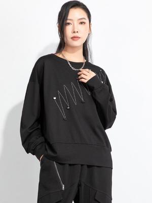 Damen Übergröße T-Shirt im Dark Style mit 3D-Dekoration: Herbst 2025 Koreanischer Lazy Wind Yamamoto-Stil