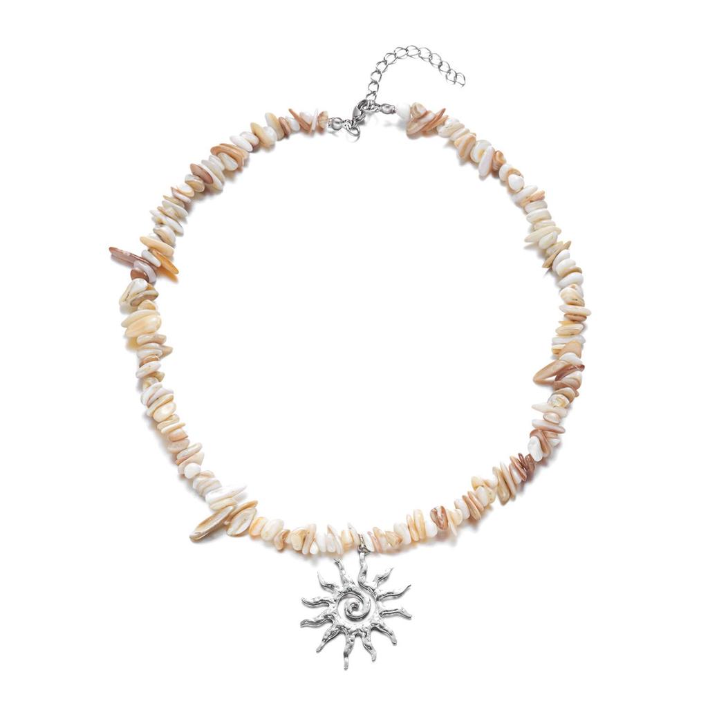 Bohemian Colorful Stone Beaded Necklace with Retro Sun Pendant Choker