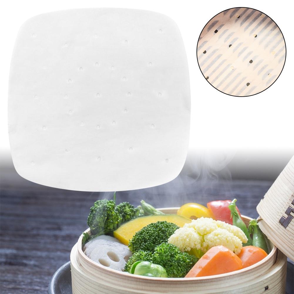 7.5in Perforated Square Steamer Paper Liners for Air Fryer Cooking Steaming(White)