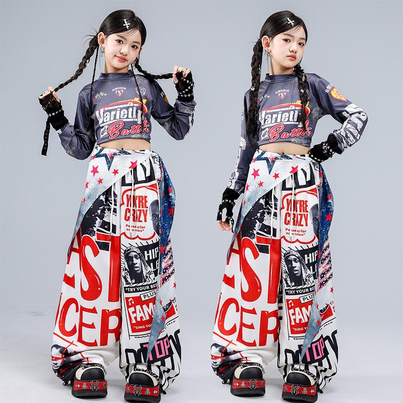 Set di Street Dance American Graffiti per Bambini: Abbigliamento Trendy per Performance Hip Hop e Jazz