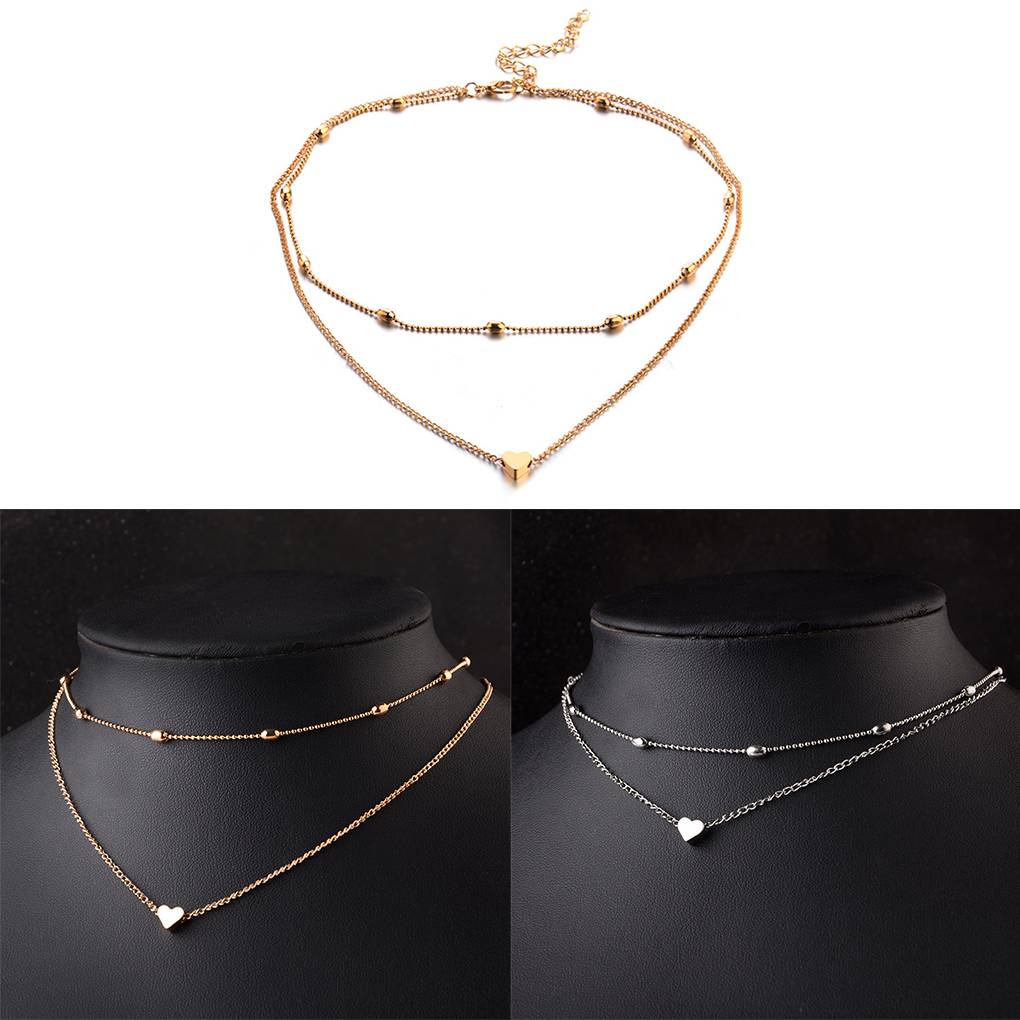 Multi Layers Heart Pendant Women Girl Clavicle Necklace Plating Alloy Adjustable Neck Decorative Jewelry