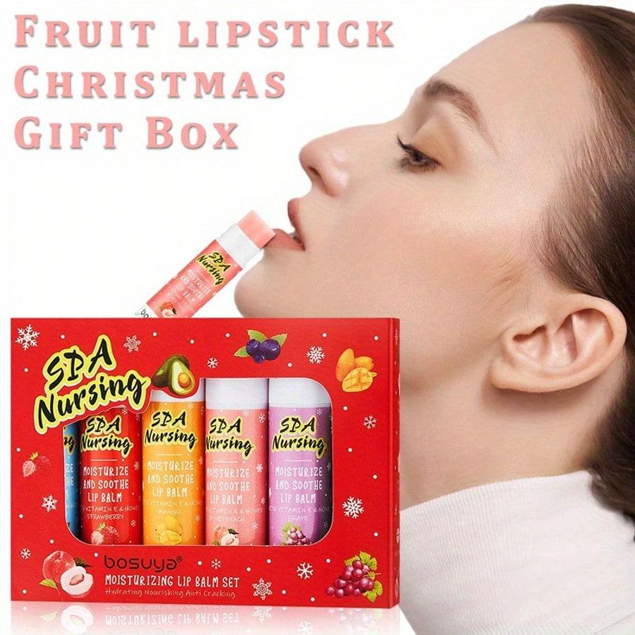 6pcs Fruit Flavored Lip Balm Holiday Gift Box Deep Moisturize Lips Say Goodbye To Dryness Suitable For All Skin Types