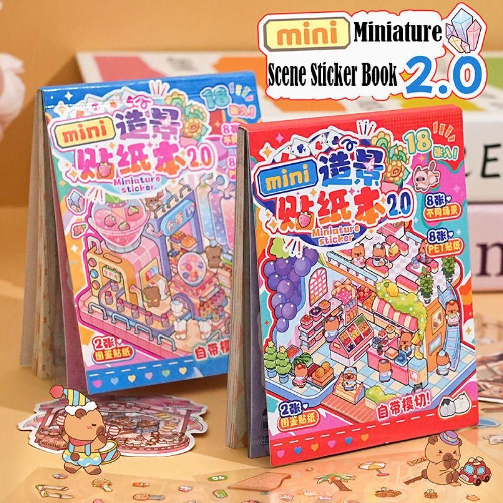 Mini Miniature Scene Sticker Book PET 3D Pocket Cabin Scene Stickers Tent Sticker Decoration Gifts