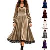 Women's V-Neck Long Sleeve Lace Patchwork Maxi Dress for Evening Party Formal Occasions