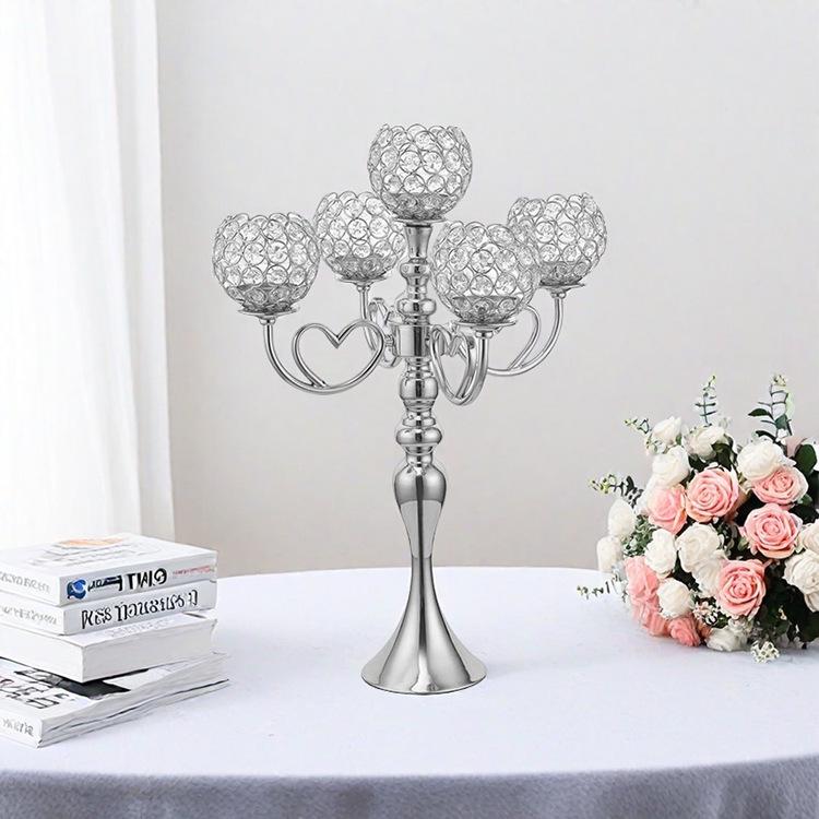 5-Head Crystal Candelabra for Weddings and Banquets