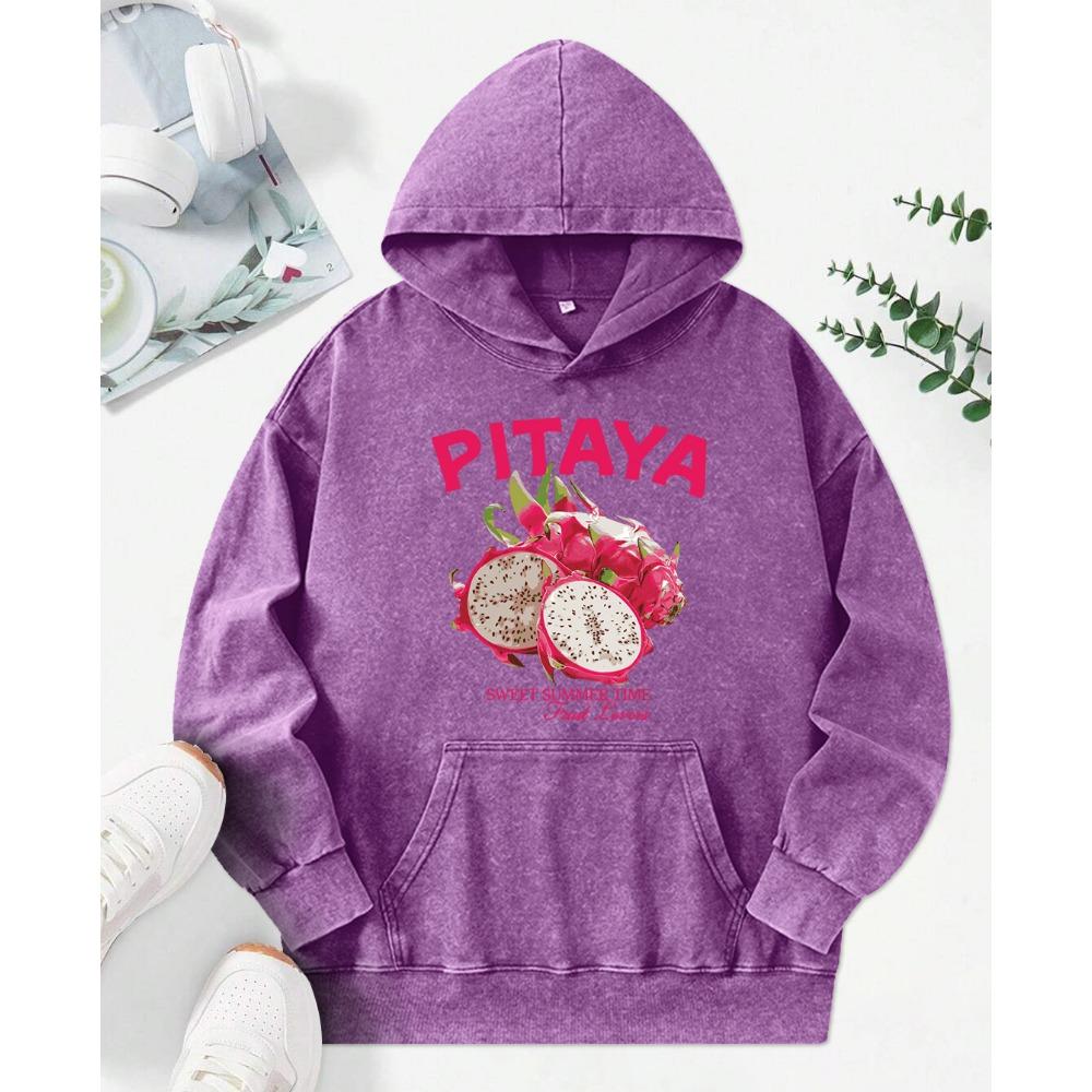 Fresh Fruit Pitaya Printing Washed Hoodie Female Fashion Cotton Clothing Casual Oversized Hoody Loose Women Hoodies