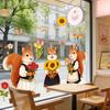 Pegatinas de Ventana Zorro de Primavera Zorro de Dibujos Animados Flores Mariposas Pegatina de Cristal Extraíble Animales Lindos Pegatinas de Ventana para Decoración de Hogar Oficina Tienda