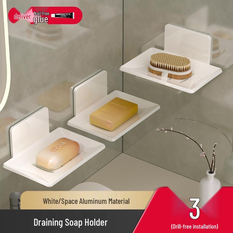 Gun Gray Wall-Mounted Soap Dish: Space-Saving, Drain-Ready, Punch-Free Aluminum Storage Rack for Bathroom