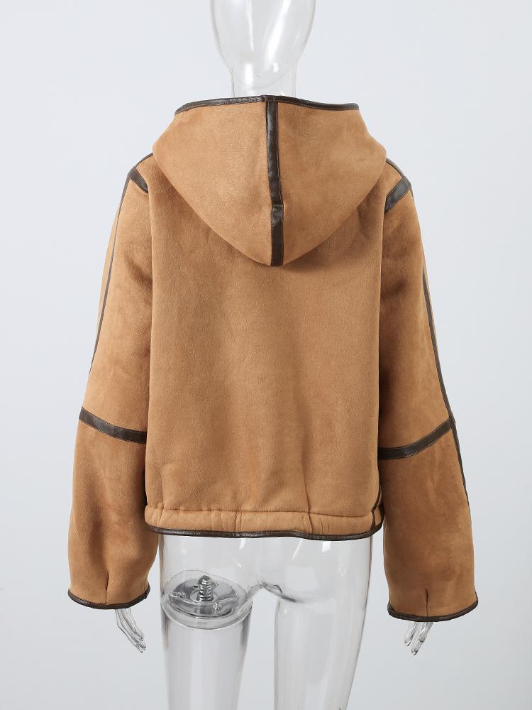 Women's Double-sided Winter Jacket Hooded Cow Horn Buttoned Cotton Jacket Suede Lamb Wool Warm Jacket Fashionable Style Autumn and Winter