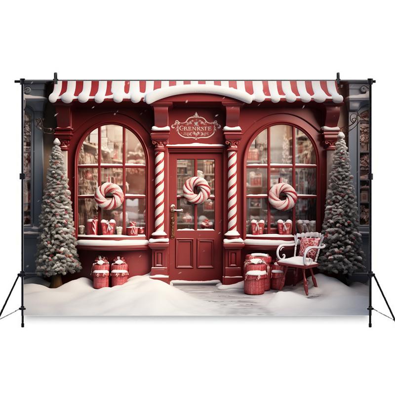 Mocsicka Christmas House Backdrop Photography Xmas Tree Snow Candy Shop Decoration Baby Kid Photo Background Studio Props Banner