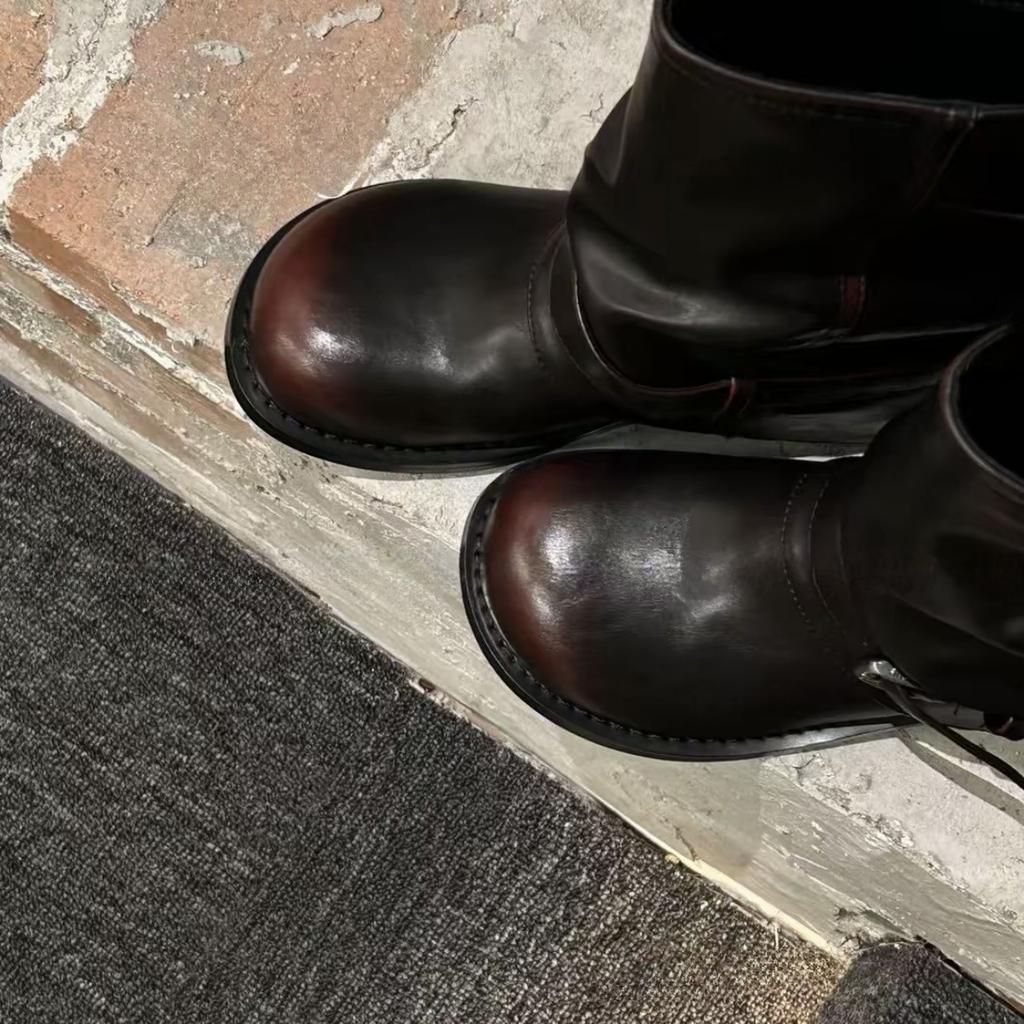 2025 New Vintage Western Cowboy Boots Pleated Black Round Head Vintage Martin Boots Pants Boots Short Boots