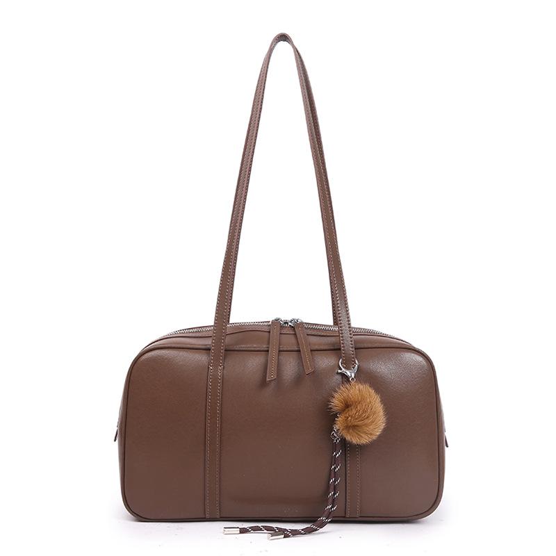Women's Elegant Genuine Leather Bowling Bag - Large Capacity, Versatile Commuter Style, New 2026 Design with Shoulder Strap