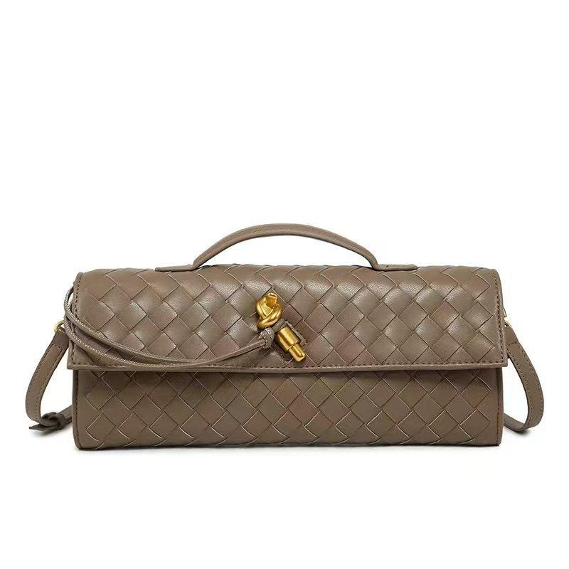 Handwoven Bag Soft Leather Lock Dinner Bag Medieval Baguette Bag Long Fashion