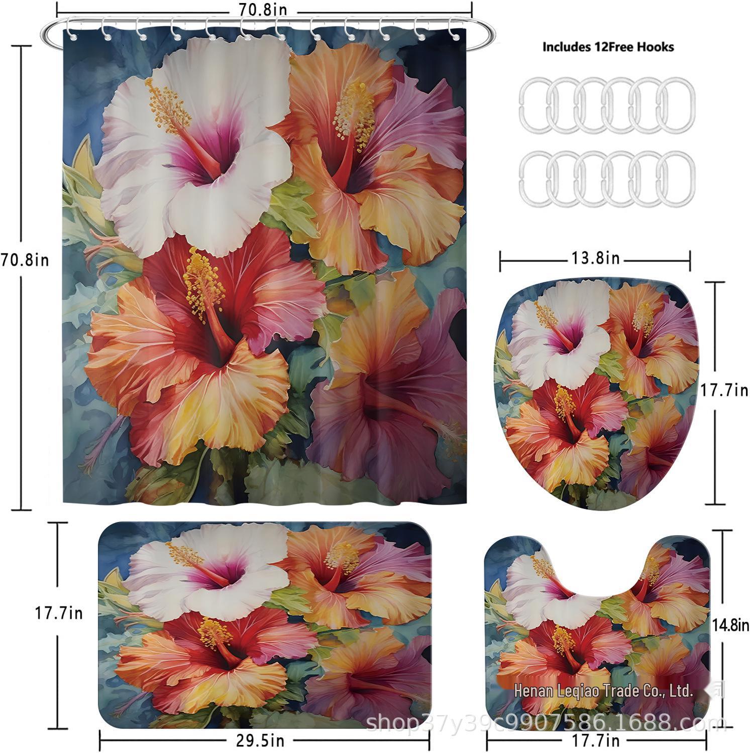 

Luxury Floral Shower Curtain with Hooks - Vibrant HD Print for Bathroom Decor 12 hooks included