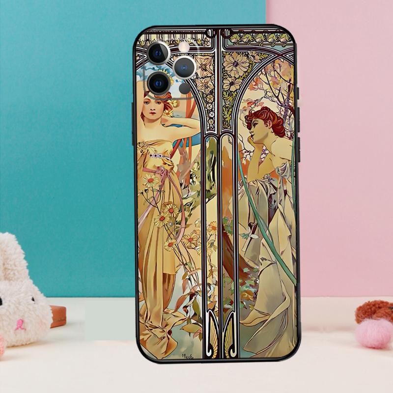 Alphonse Mucha Art Phone Case For iPhone 16 15 14 13 11 12 Pro Max 12 13 Mini XR 15 16 Plus 16e Cover Coque