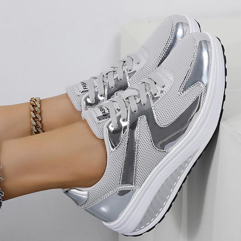 Fashion Gold Silver Platform Wedge Shoes Women Thick Sole Luxury Breathable Mesh Sports Shoes Woman Casual Sneakers Female Shoes Trainer