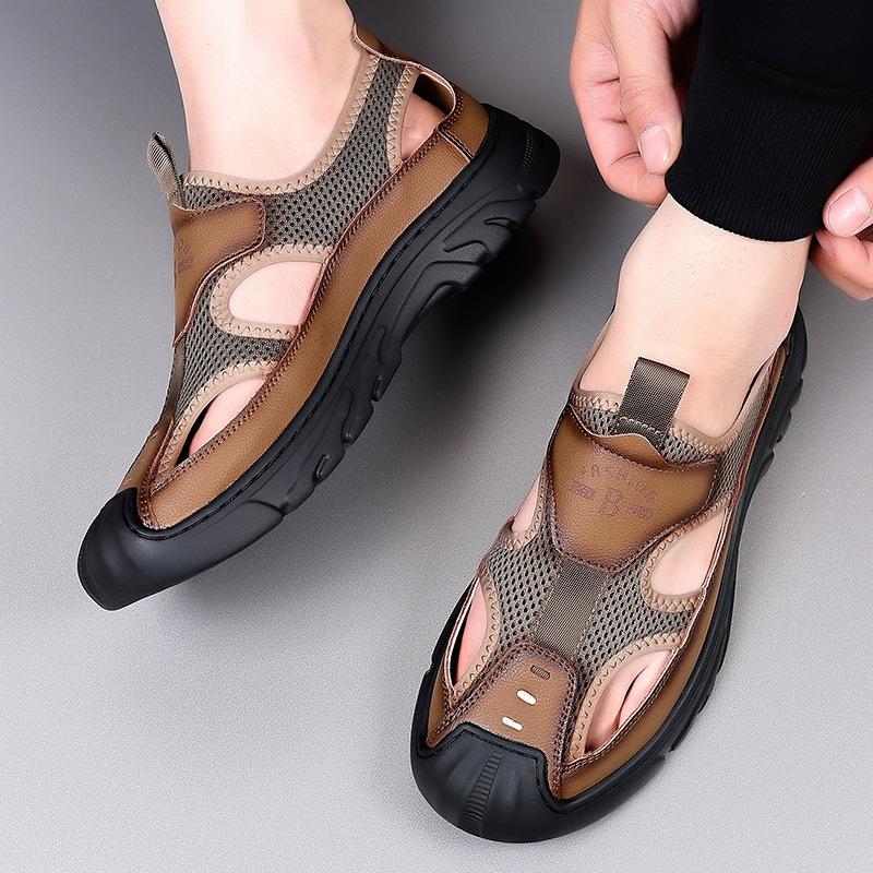 Baotou sandals men's 2025 summer new mesh casual beach shoes mesh breathable soft bottom hole shoes men