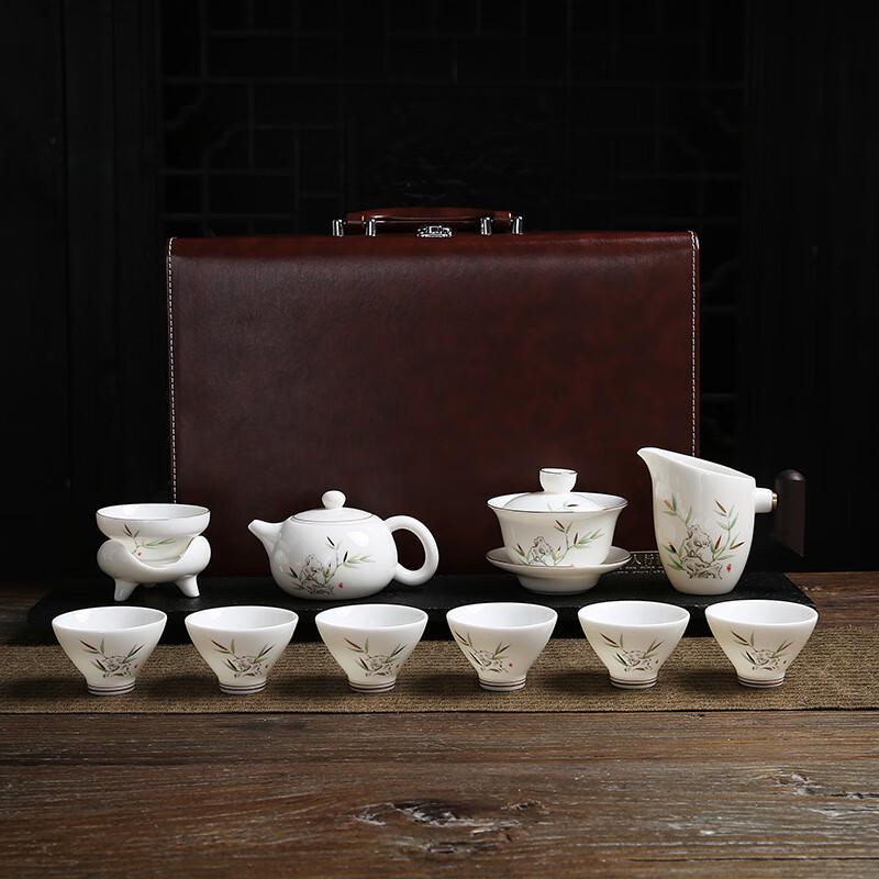 Mutton-Fat Jade Porcelain Bamboo Style Tea Set