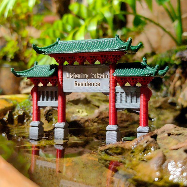 Ancient Chinese Paifang Rockery Bonsai Micro Landscape Ornaments