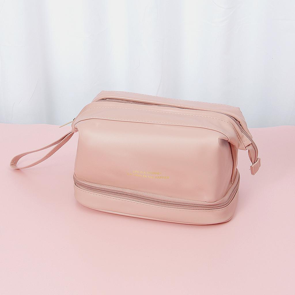 Wire Steel Doublelayer Makeup Bag Large Capacity Solid Color Storage Bag Wash