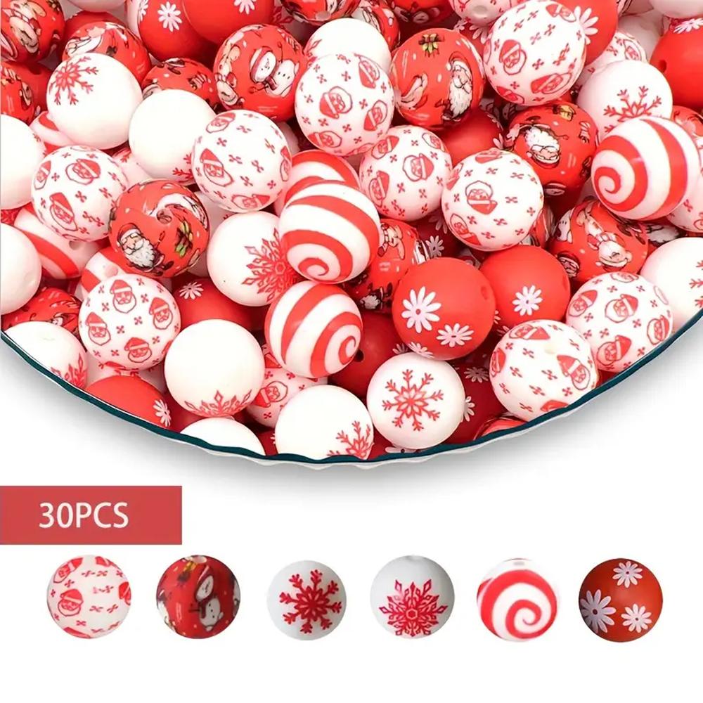 6/32PCS Multi-Size Christmas-Themed Silicone Beads Set, Perfect for DIY Crafting Keychains, Necklaces, Bracelets & More