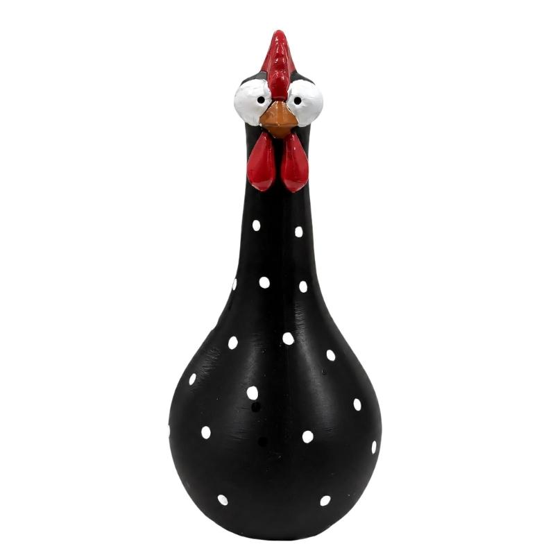 Chicken Flower Vessel with Rounded Body, Contrasting Dot Pattern, and Long Neck for Faux Florals, Office Desks, and Studies