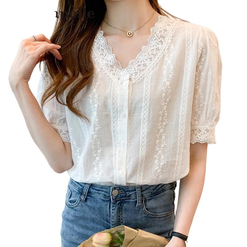 La Chapelle Women s Lace Splicing Short Sleeve T-Shirt S