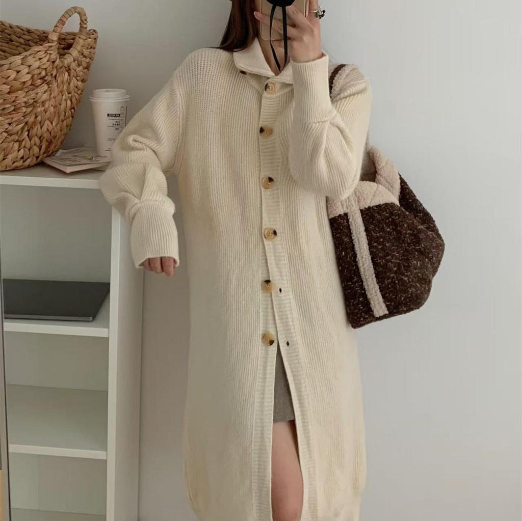 Strickjacke mit hohem Kragen und mittellanger Länge für Damen - 2025 Herbst/Winter Schlank machender Pullovermantel