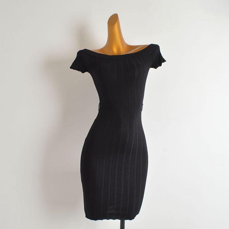 

Fashion Style Sexy Sexy off-Shoulder Knitting Dress Women s Clothing Skinny Slimming Mid Length Long Length Bodycon Dress Black S