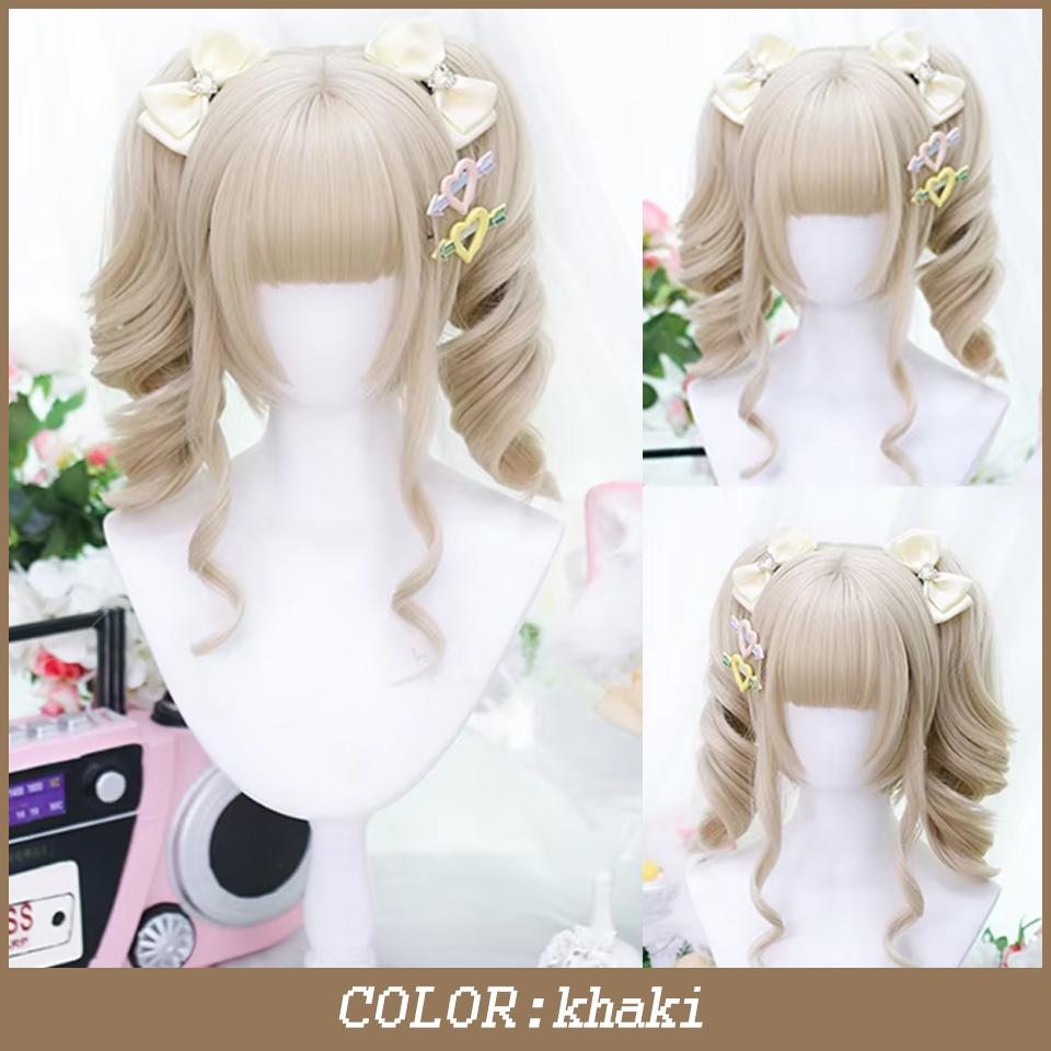 WTB Synthetic Wig Female Cute Fresh Claw Clip Deep Double Ponytail Straight Hair Wig With Bangs Christmas Cosplay Party Wig