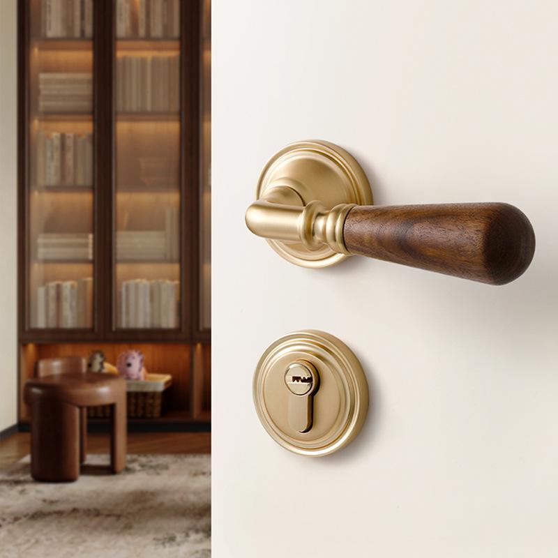 Vintage Style Magnetic Silent Door Lock with Black Walnut Wood Handle
