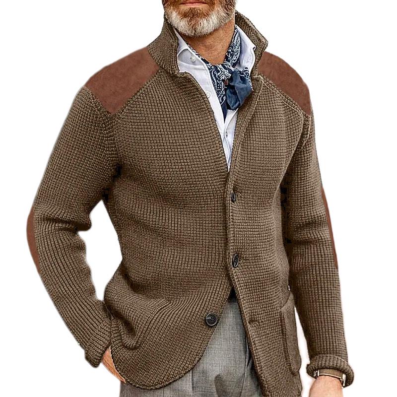 2025 Autumn/Winter Men's Slim Fit Cardigan Sweater with Turn-Down Collar in Plus Sizes - European and American Style.