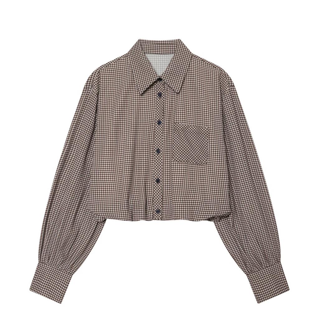 European and American Style, New Women's Clothing, Fashionable, Versatile, Casual Style Design Small Plaid Short Shirt
