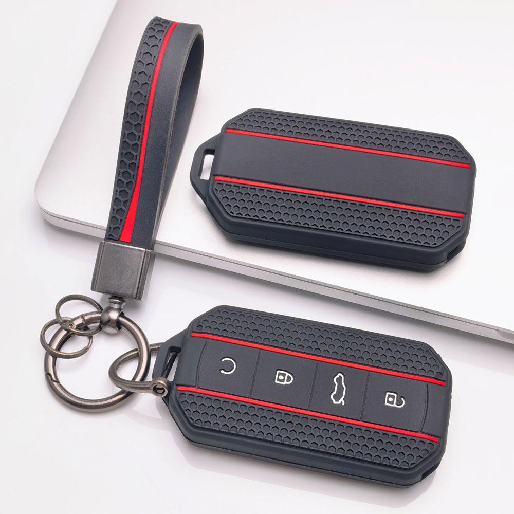 4 Button Silicone Key Fob Cover with Matching Keychain for Chery Jaecoo 7 8 J7 J8 Lock Unlock Trunk Remote Start Buttons, Full Wrap Key Guard for