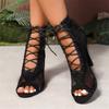 Stiletto Heel Cutout Fish Mouth Cold Boots Women's Open Toe Lace-up Breathable  Booties Party Wedding Dance Shoes