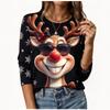 Funny Elk T-shirt Autumn/Winter Women's Christmas Long sleeved T-shirt Cotton Women Christmas Holiday Party Graphic T-shirt Tops