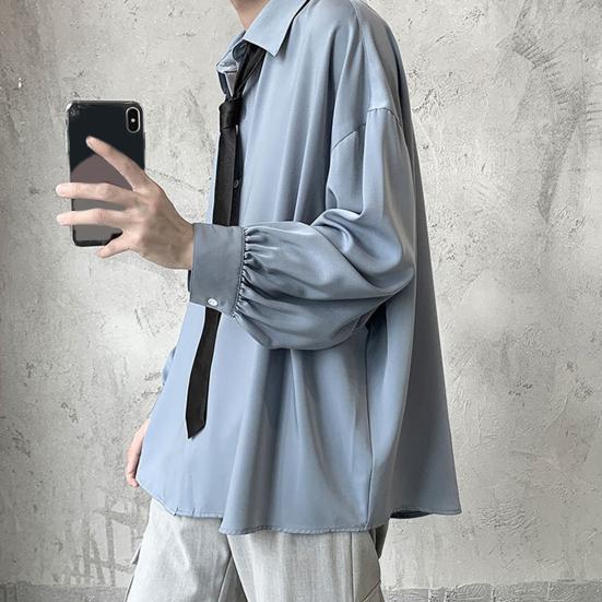 Jednořadá pánská košile s klopou a dlouhým rukávem jaro podzimní jednobarevná košile volného střihu