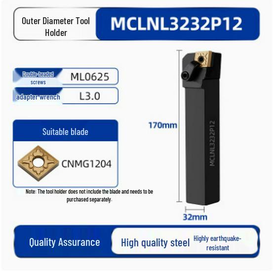 95° CNC Lathe Tool Holder for MCLNR2020K12 | White Hardened 80° Rhombic End Face Machining Tool Holder