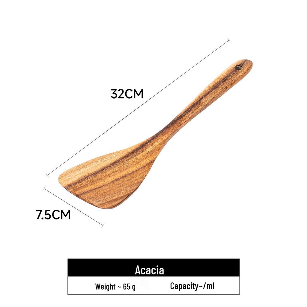 Acacia Long Handle Heat-Resistant Wooden Spatula and Salad Fork Set