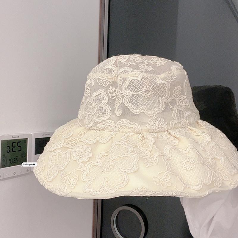 Spring and Summer Thin Bucket Hat Women's Lace Embroidered Sun Hat Big Eaves UV Protection Sun Hat