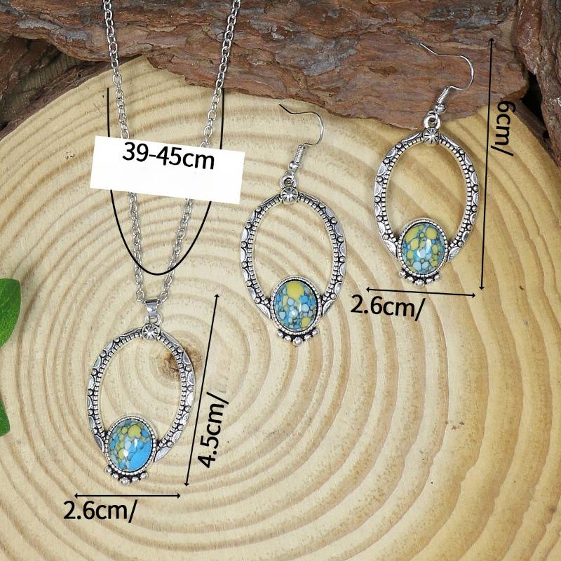 GemChic Women's New Vintage Classical Hollow Crystal Drops Pendant Necklace Earrings Two Piece Set Ethnic Birthday Christmas Jewelry Gift