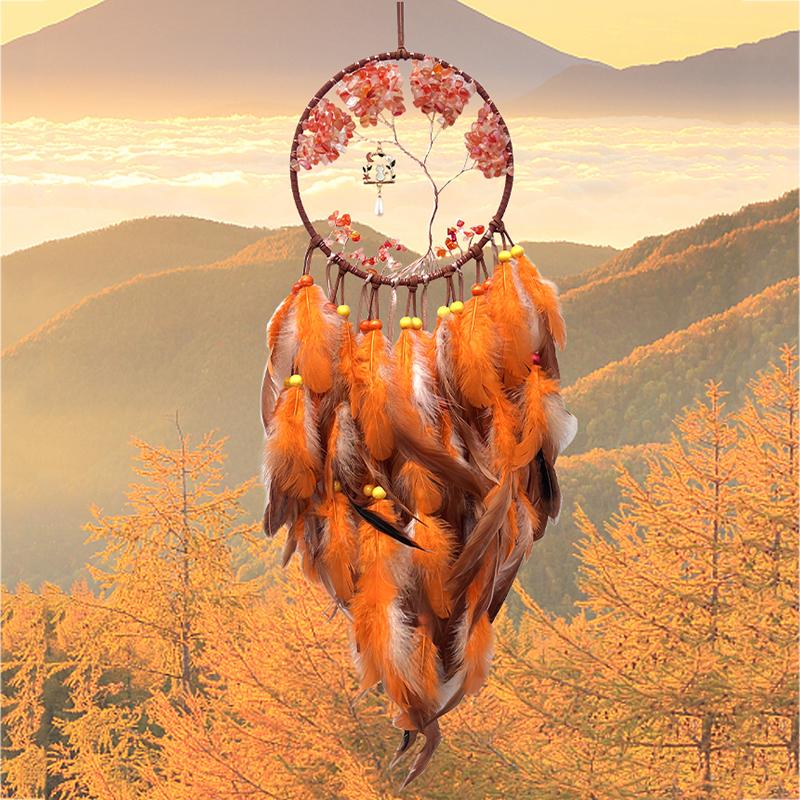 Crystal Stone Tree of Life Dream Catcher Hand-woven Wind Chimes Wall Hanging Ornaments For Living Room Bedroom Festival Gifts