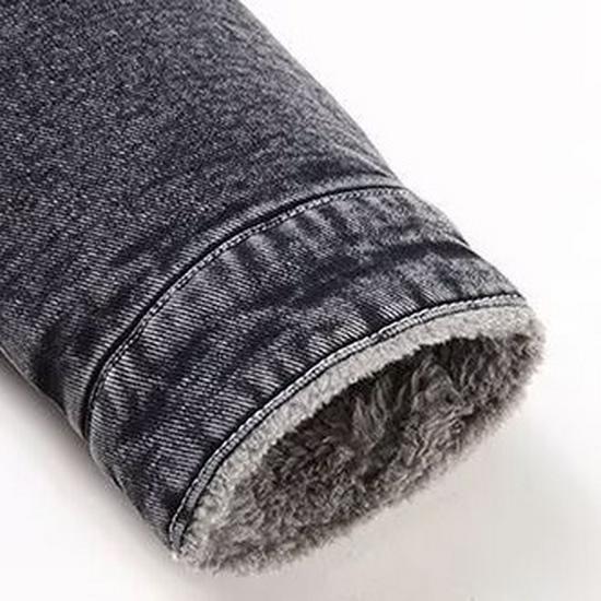 Black & Gray Men's Slim Lapel Denim Jacket with Velvet Lamb Plush, 2024 Korean-Style Winter Edition