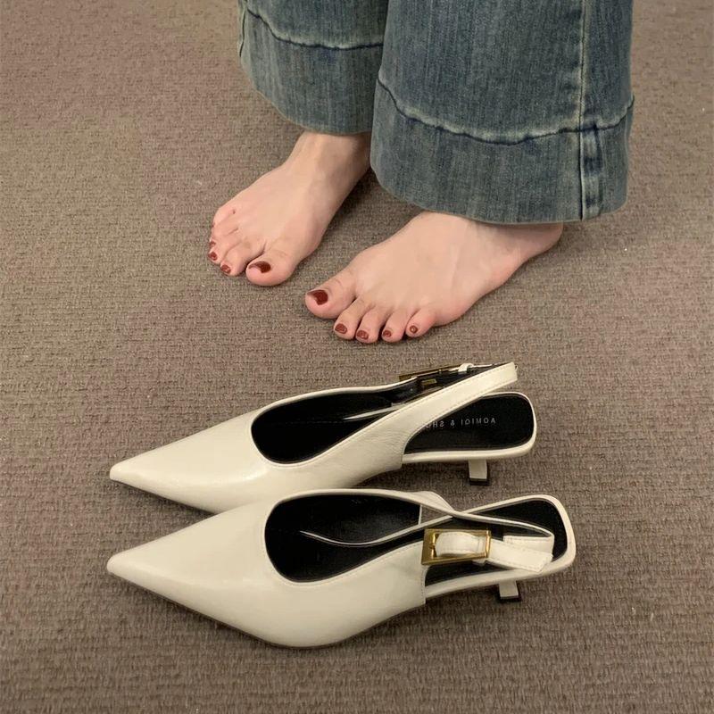 Fashion Bailamos Brand Women Sandals Fashion Pointed Toe Shallow Slip On Ladies Elegant Slingback Shoes Med Heel Pumps Shoes