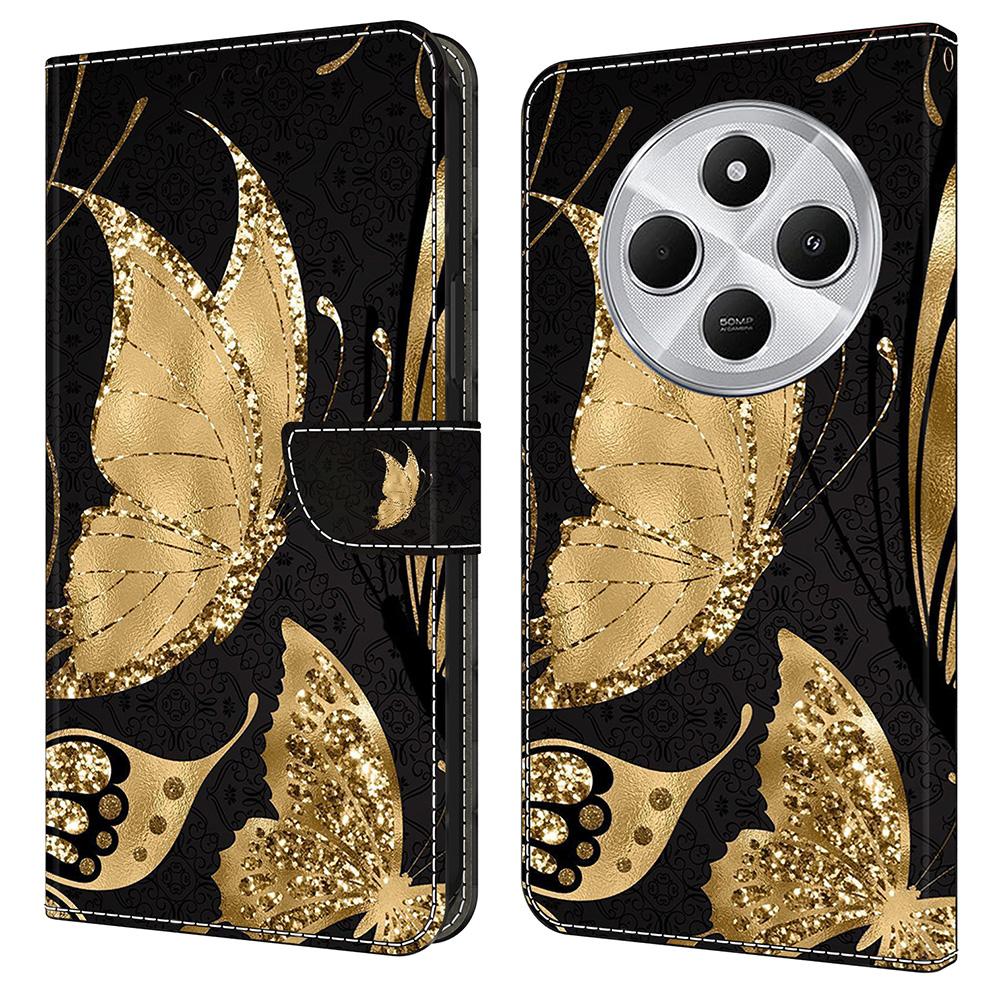 

Чехол для телефона Xiaomi Redmi 14C 4G/14R 5G/Poco C75 4G с магнитной застежкой, 3D-узором, кожаный чехол-кошелек Golden Butterfly
