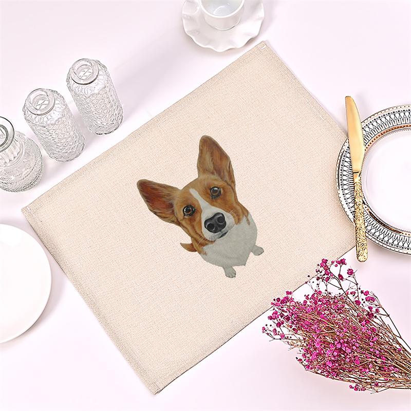 

Cute Dog Animal Cotton Linen Kitchen Placemat Friendly Rainbow Color Pet Dining Table Mat 30x45cm Bowl Coaster Pad Cup Mat 2pcs 30x45cm