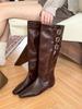 Cowhide version~ Two-piece inner heightening trouser boots, long boots for women, two square-headed Martin boots for women, thin knight boots
