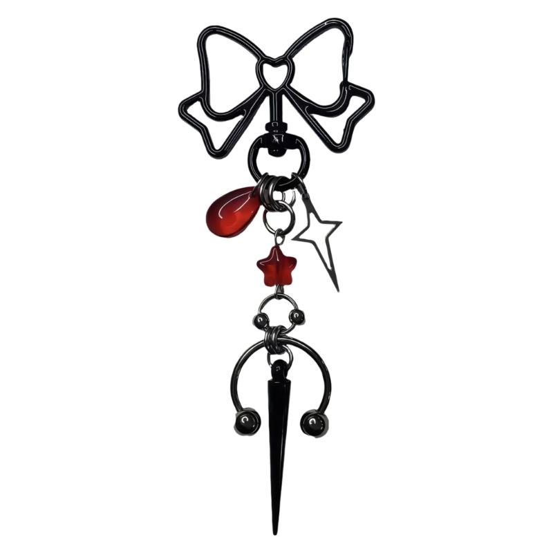 Elegant Bowknot Keychain With Four Point Star Design Alloy Backpack Hanging Decoration For Bags And Keys красный