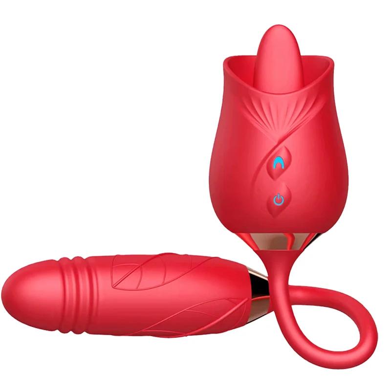 2 In 1 Rose-Sucking Vibrator Women Masturbator Nipple Penetration Vagina Vibrator Dildo Masturbators Adult Supplies Sexy Product